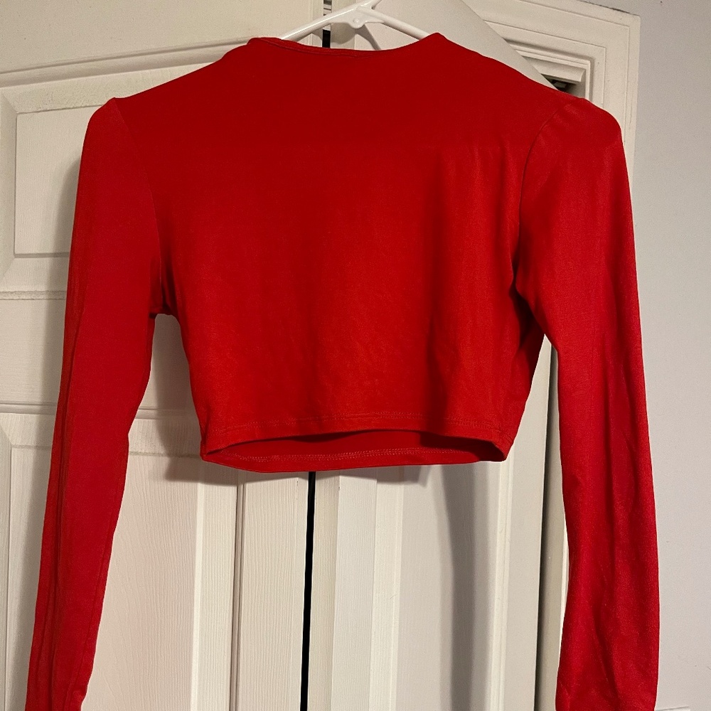 Red Long Sleeve Crop Top